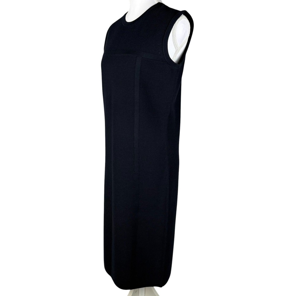 St John Pique Knit Knee Length Dress Womens L Navy Blue Sleeveless Luxury NWT - Picture 7 of 12